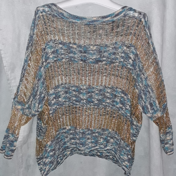 Olivia M. Gold threaded aqua sweater - Picture 3 of 4